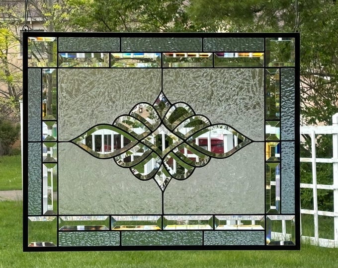 HoneyDewGlass Large Princess Blue English Muffle Stained Glass Window Panel, 20.75" X 26.75"