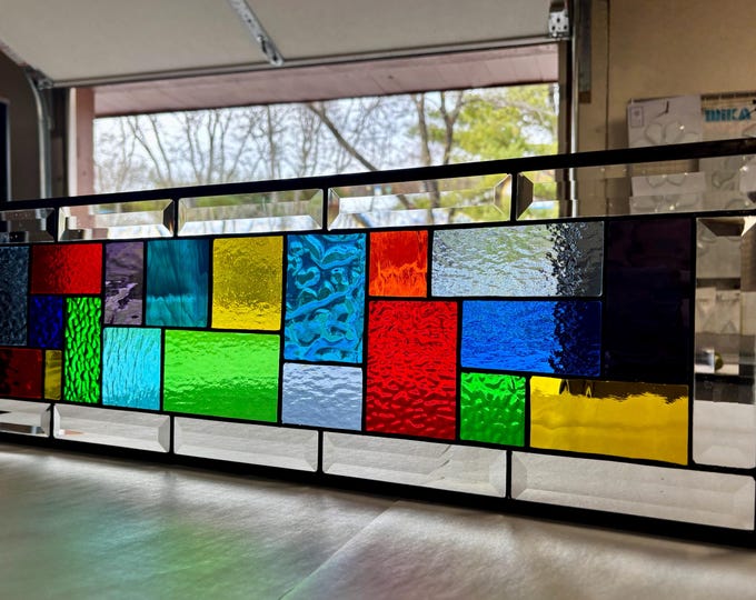 Honey Dew Glass Jewel Tone Geometric Panel 9.5” x 30.5”