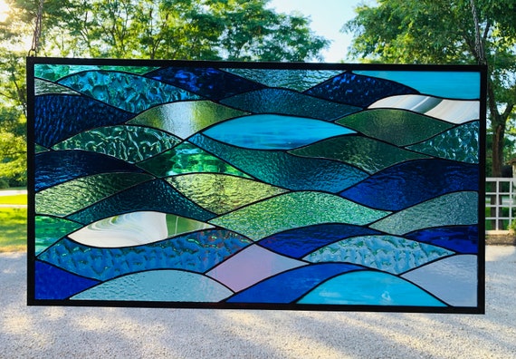 Honeydewglass Large Stained Glass Ocean Waves, 18