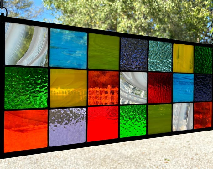 HoneyDewGlass Colorful Tudor Stained Glass, 9.5" X 21.5",