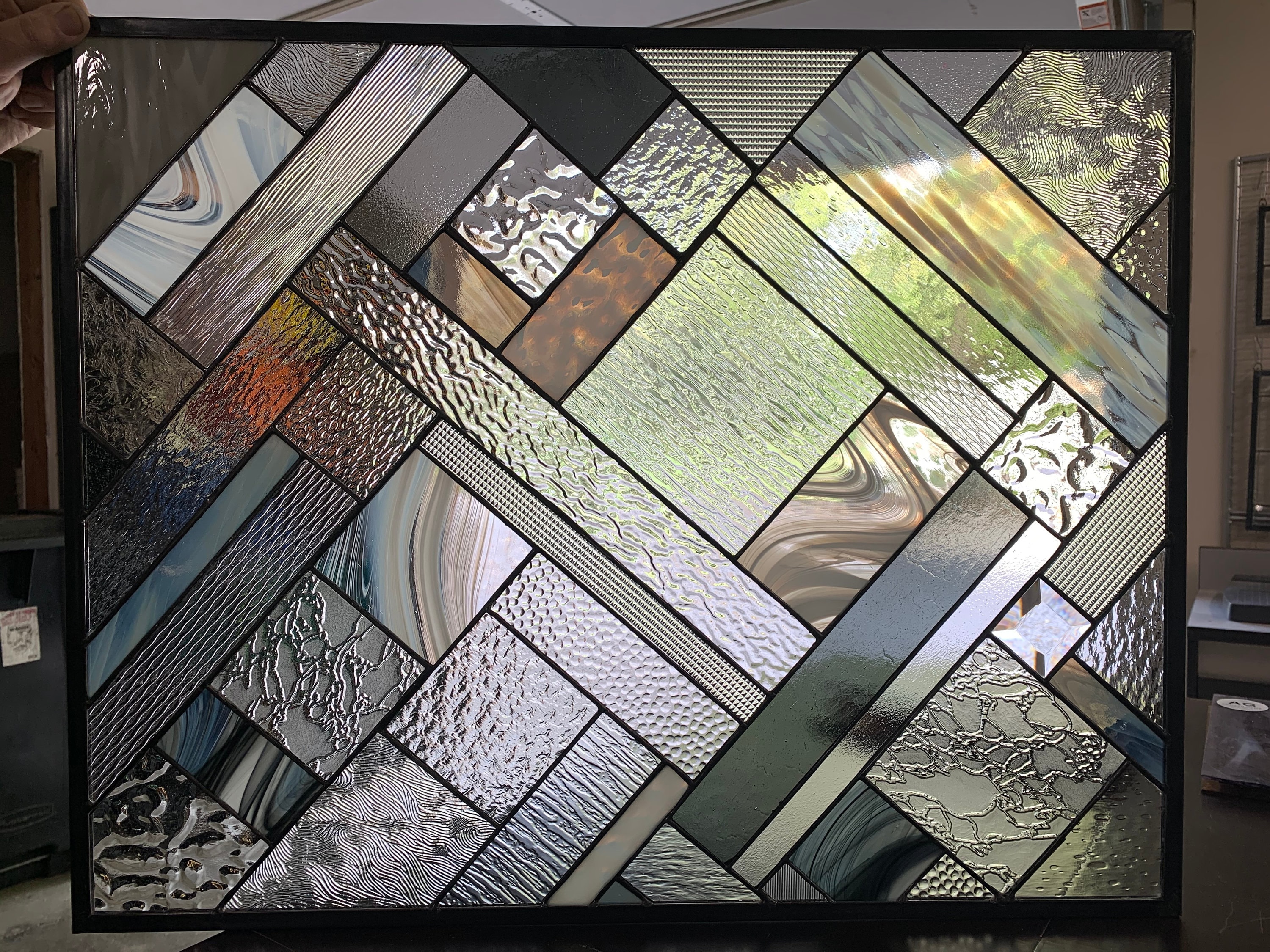 Honeydewglass Diagonal Stained Glass Panel in Black Clear Etsy