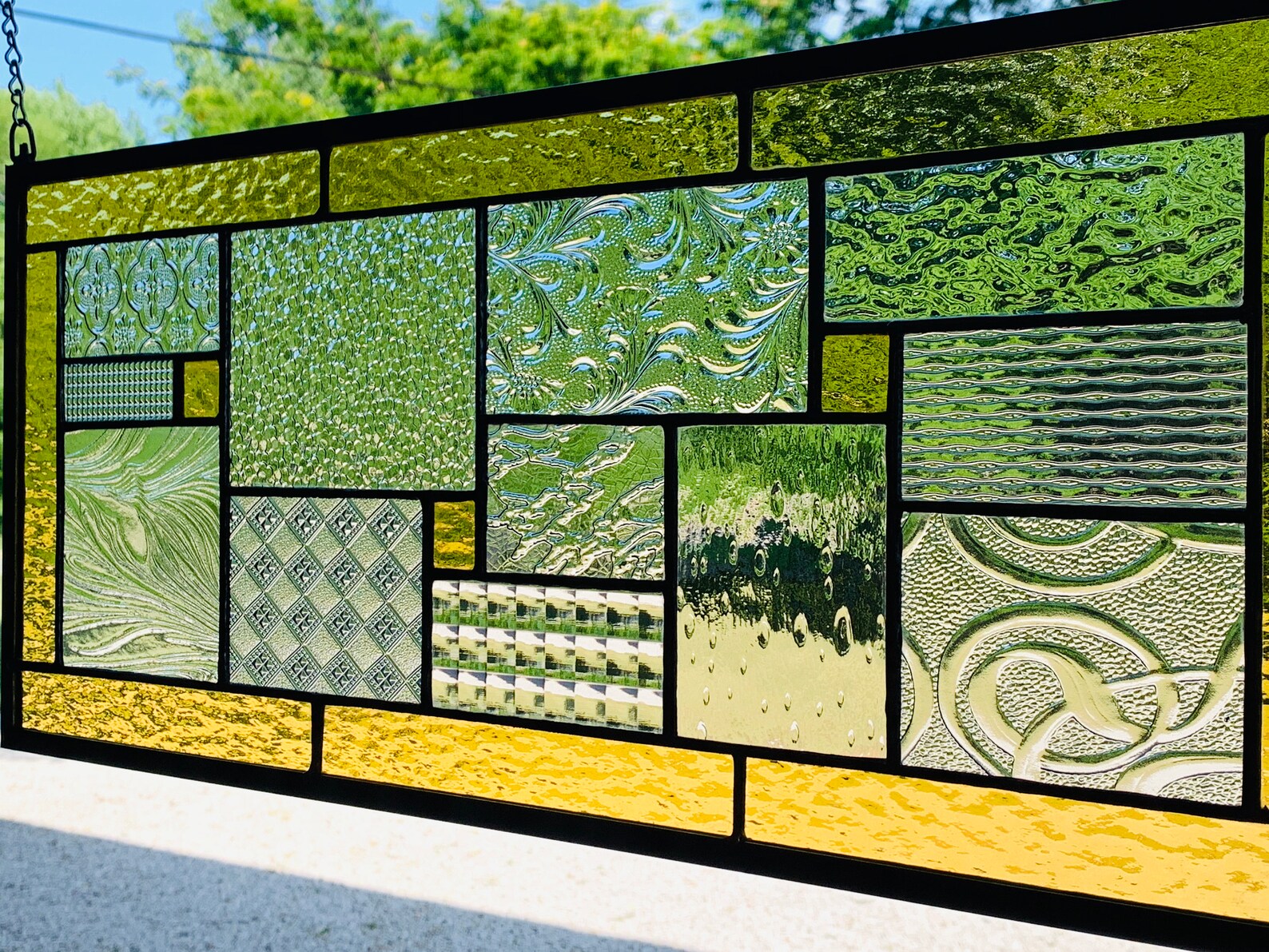 Gold Stained Glass Panel 9.5 X 21.5 Geometric Etsy