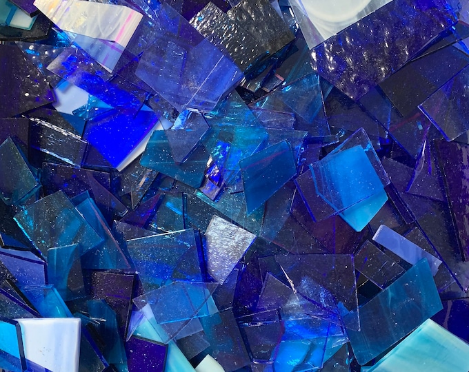 HoneyDewGlass 5 lb BLUE Stained Glass Scraps, Art Glass, Mosaic Glass
