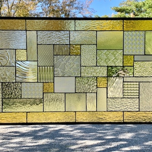 HoneyDewGlass Large Gold Geometric Stained Glass Panel, 20" X 36"