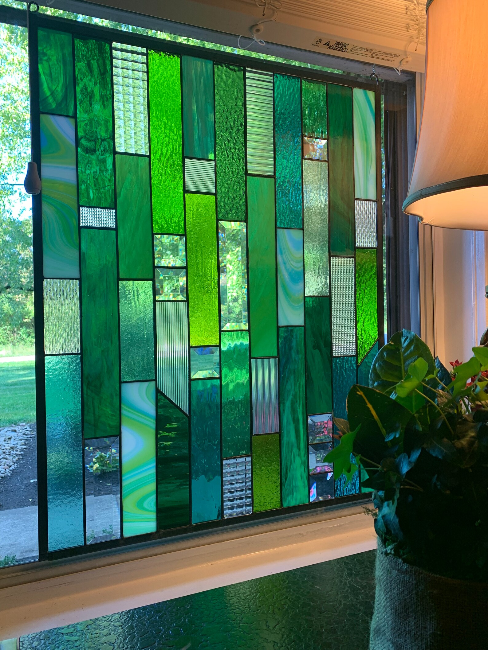 Honeydewglass Large Green Geometric Stained Glass Panel - Etsy