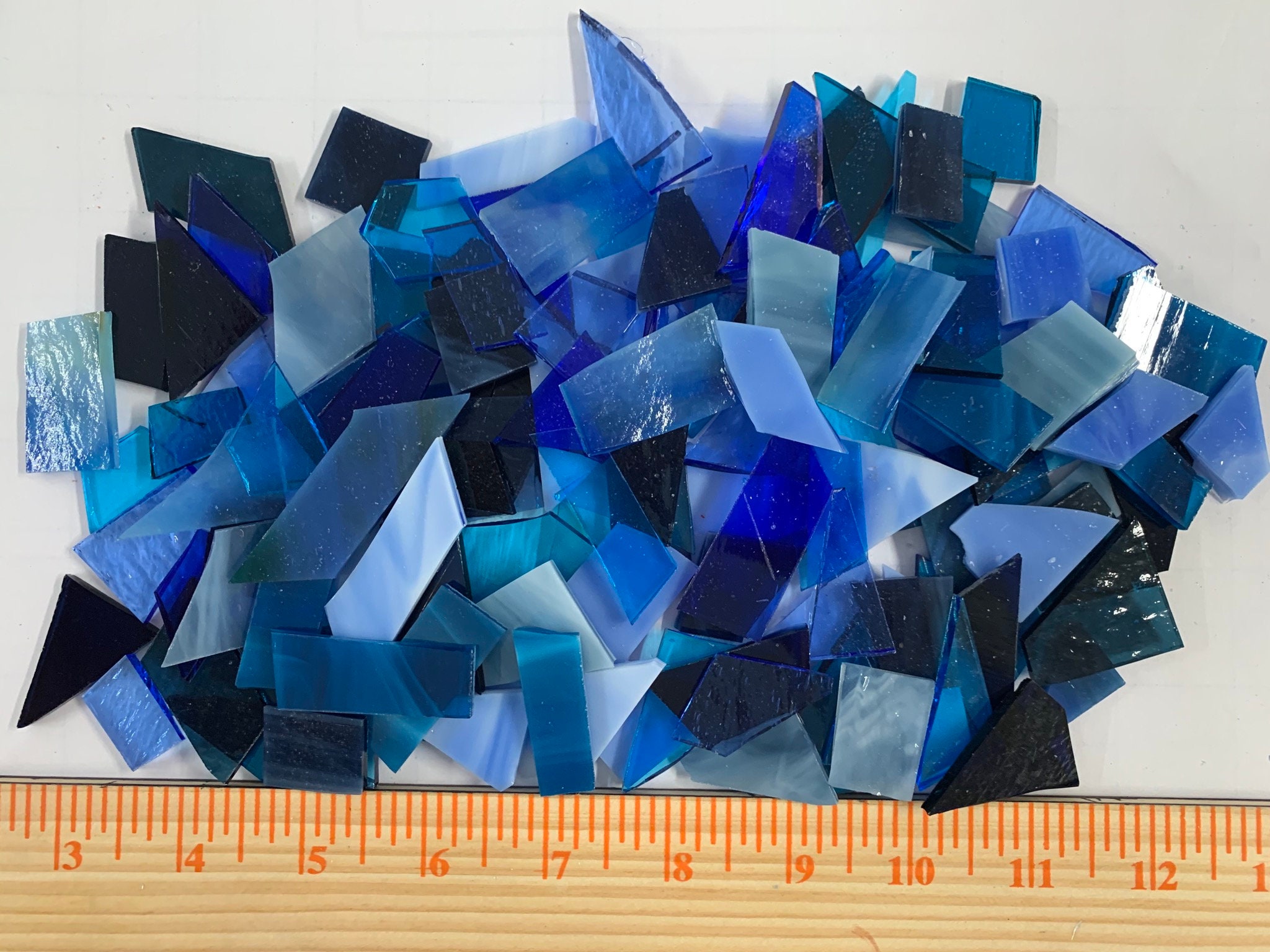 HoneyDewGlass 1.5 lb BLUE Stained Glass Scraps, Art Glass, Mosaic