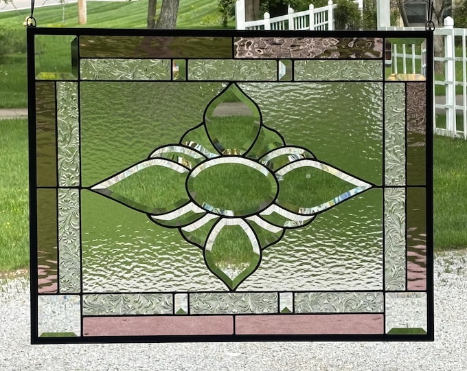 HoneyDewGlass Large Pale Purple Stained Glass Window Panel, 20.75" X 26.75"