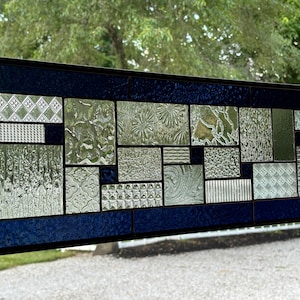 HoneyDewGlass Dark Navy Geometric Stained Glass Panel