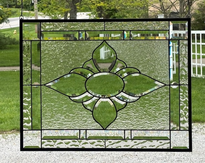 HoneyDewGlass Large Clear Flemish Stained Glass Window Panel, 20.75" X 26.75"