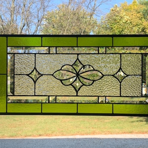 HoneyDewGlass Chartreuse Flower Cluster Stained Glass Panel with Bevels, 11.5" X 23.5"