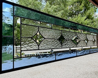 Pale Blue Water Glass and Clear Granite Stained Glass Panel | 9.5" x 35.5" | Honey Dew Glass