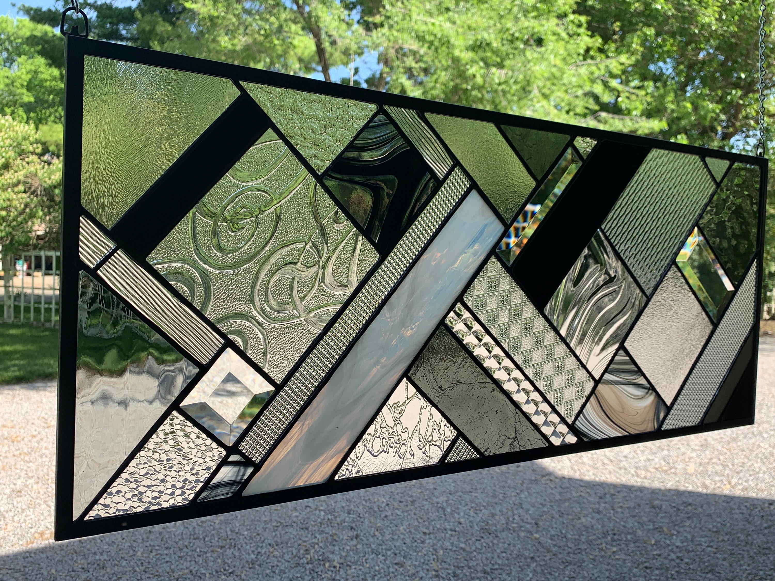 Black and White Contemporary Stained Glass Panel 167MOD Etsy