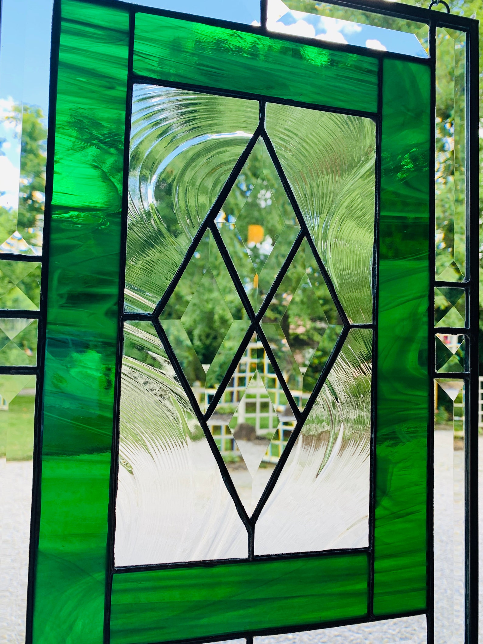 Green Stained Glass Panel 10.5 X 14.5 Green Etsy