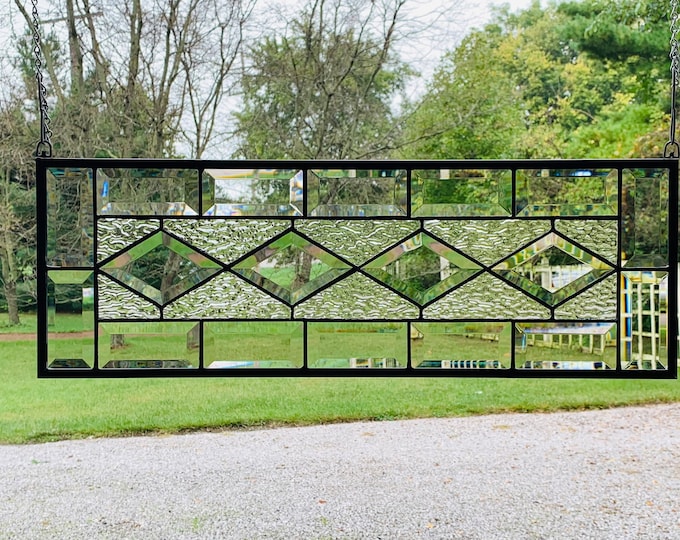HoneyDewGlass Diamond and Ripple Stained Glass Panel with Bevels,