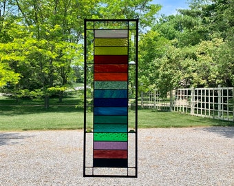 HoneyDewGlass Vertical Color Block Stained Glass Panel, 9 1/2" X 27 1/2"