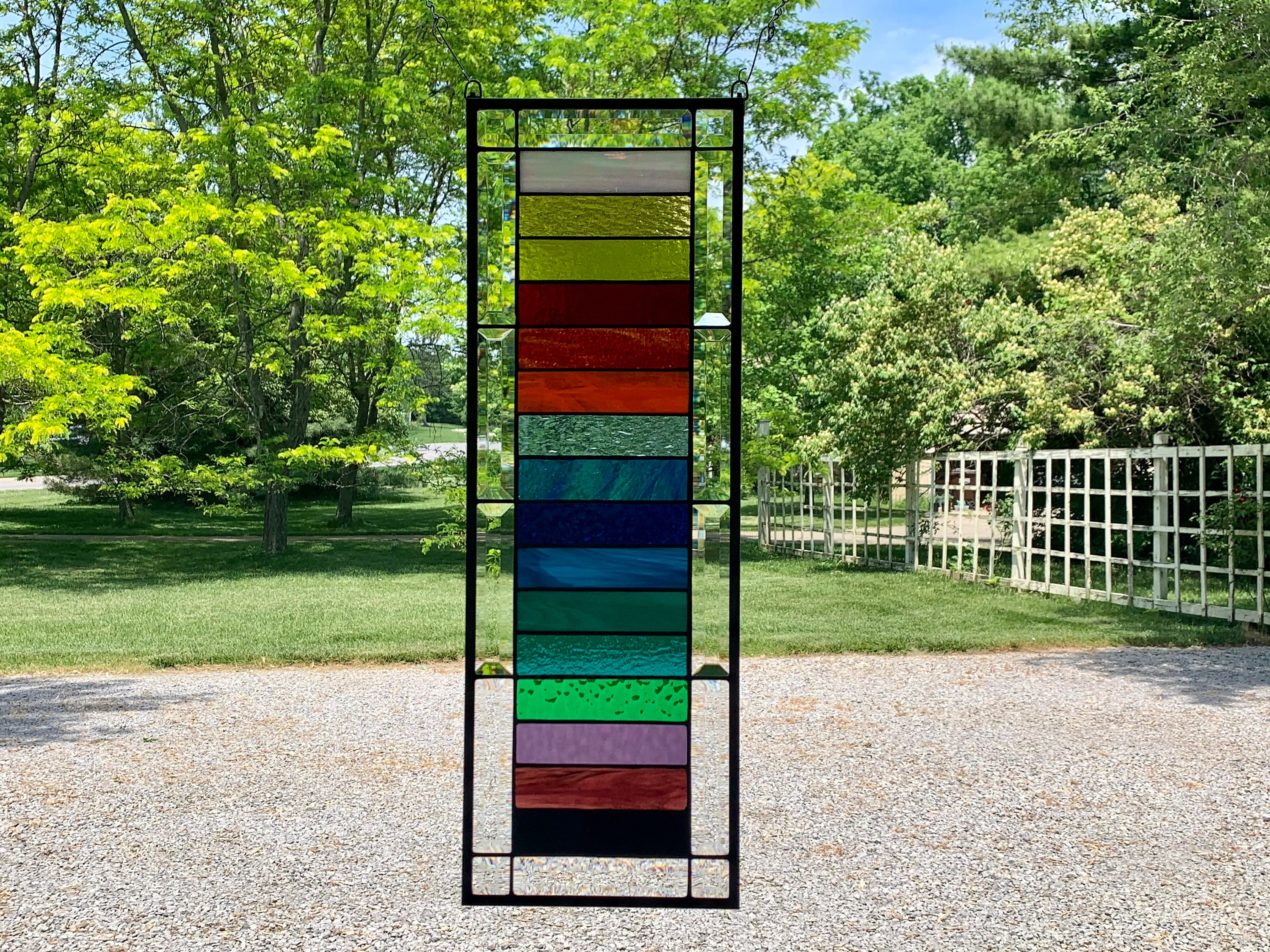 HoneyDewGlass Vertical Color Block Stained Glass Panel, 9 1/2 X 27 1/2