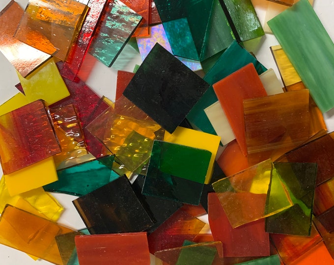 1.5 lb Fall Colors Stained Glass Scraps, Art Glass, Mosaic Glass