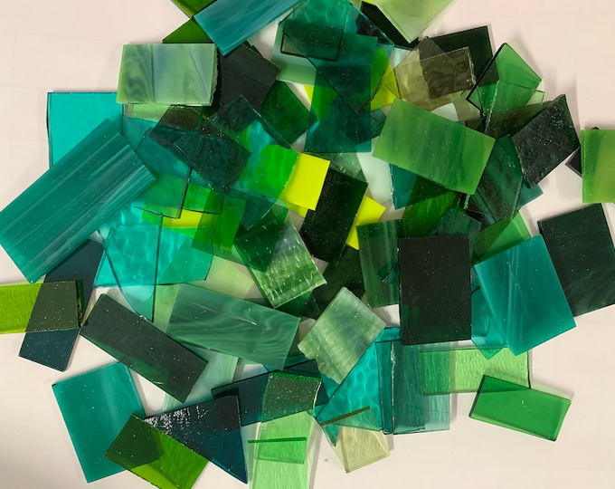 1.5 lb GREEN Stained Glass Scraps, Art Glass, Mosaic Glass