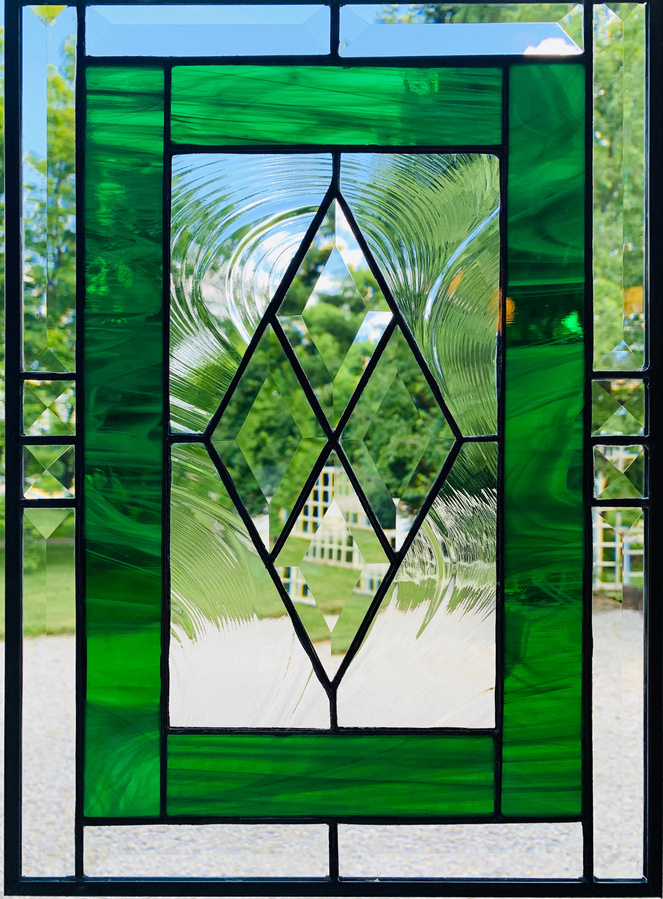 Green Stained Glass Panel 10.5 X 14.5 Green Etsy