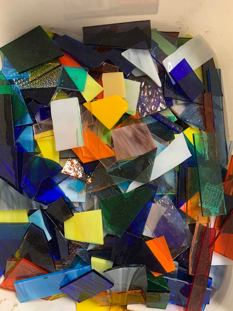 Honeydewglass 4 Lb Stained Glass Scraps Art Glass Mosaic Etsy