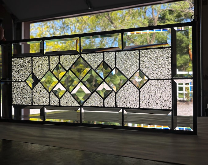 HoneyDewGlass Square Cluster Stained Glass Panel, 10.5" X 24.5",