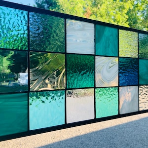 Beach Tone Stained Glass Panel | Handmade by Honey Dew Glass | 9.5&quot; X 21.5&quot;