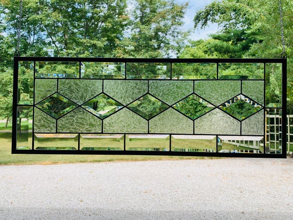 Elegant Beveled Stained Glass Panel with Clear Glue Chip Glass – Various Sizes