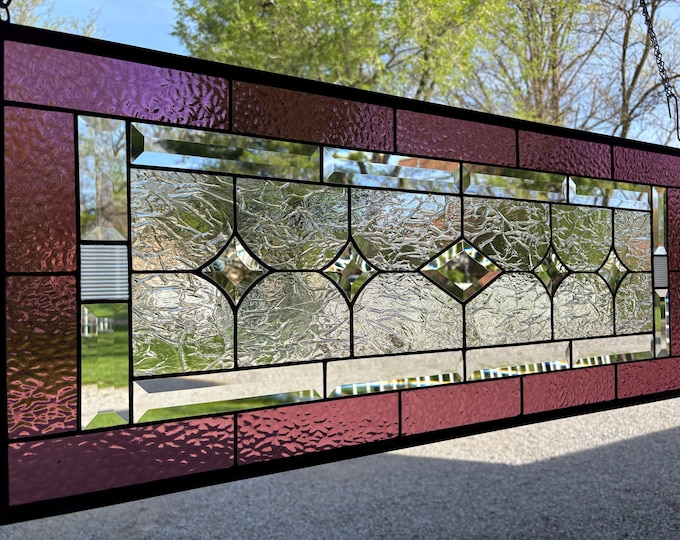 HoneyDewGlass Rose and Krinkle Stained Glass Panel , 14.75" X 35.75"