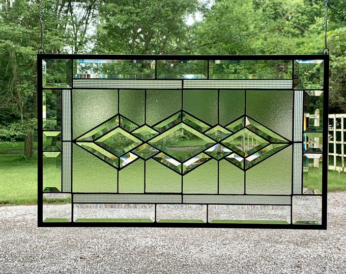 HoneyDewGlass Bristol and satin Stained Glass Window Panel, 16.75" X 27.75"