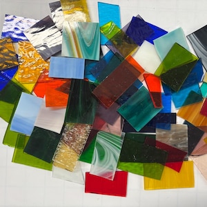 1.5 lb Assorted Stained Glass Scraps – Raw Edges – Mixed Colors & Textures