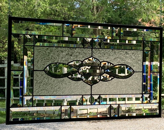 HoneyDewGlass Lilian Cluster Stained Glass Panel with Glue Chip Glass, 14.75" X 26.75"