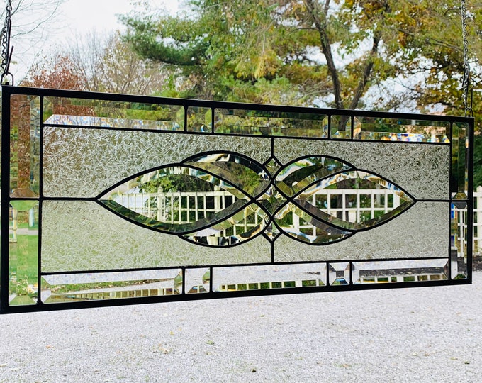 HoneyDewGlass Elegant Clear Stained Glass Panel with Glue Chip Glass, 10.5" X 27.5"