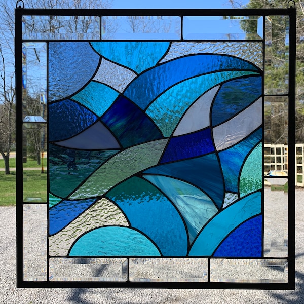 HoneyDewGlass  Stained Glass Ocean Swirls with Bevels