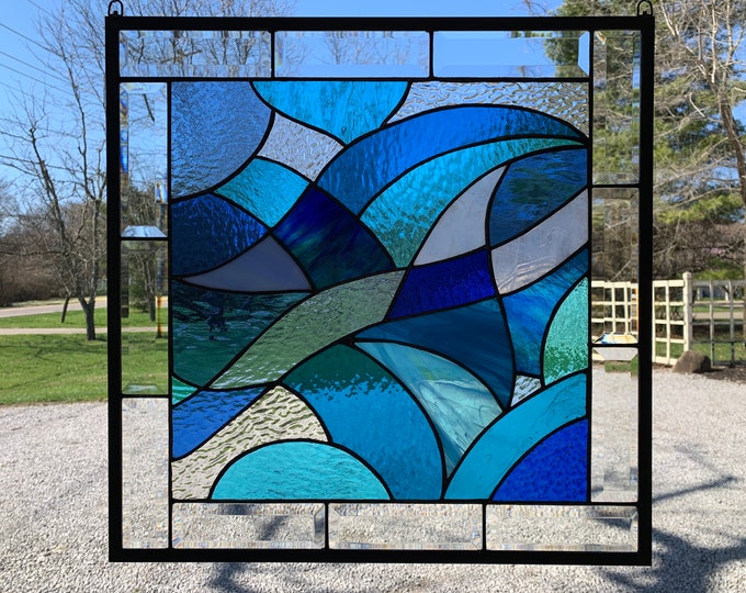 HoneyDewGlass  Stained Glass Ocean Swirls with Bevels