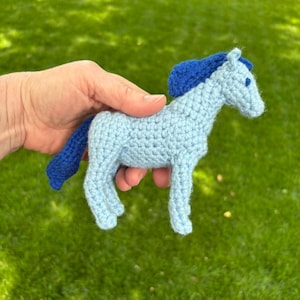 Blue Stuffed Horse Doll, Unique Baby Gift, Crochet Handmade Finished Art