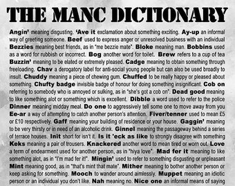 Manc Dictionary Made in Manchester Slang Sayings Gift Love Mcr
