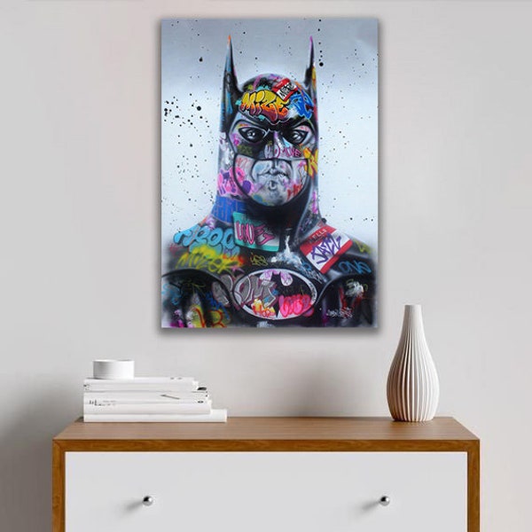 Batman Marvel Graffiti Superhero Abstract Paint Splash Bold Colourful Canvas Print Portrait Wall Art Face Modern Picture Home FREE DELIVERY!