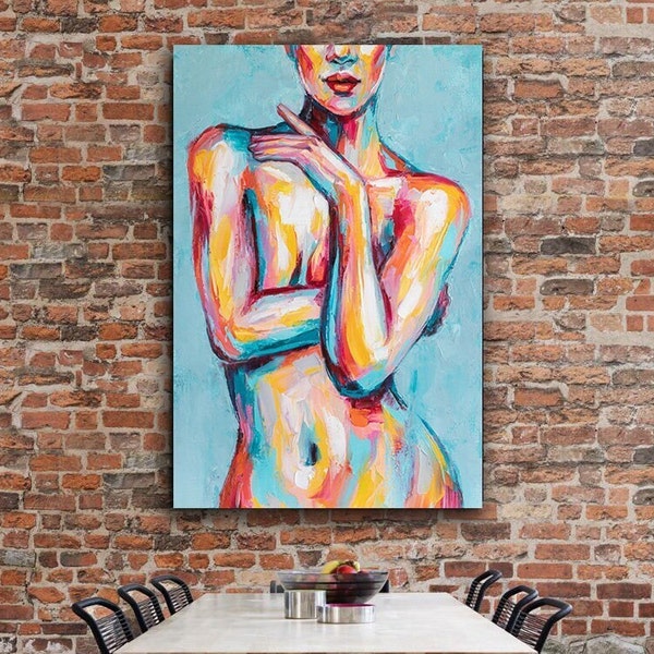 Naked Lady Woman Life Model Cool Bright Painting Canvas Print Portrait Modern Wall Art Nude Hot Deep Culture Wall Art Picture FREE DELIVERY