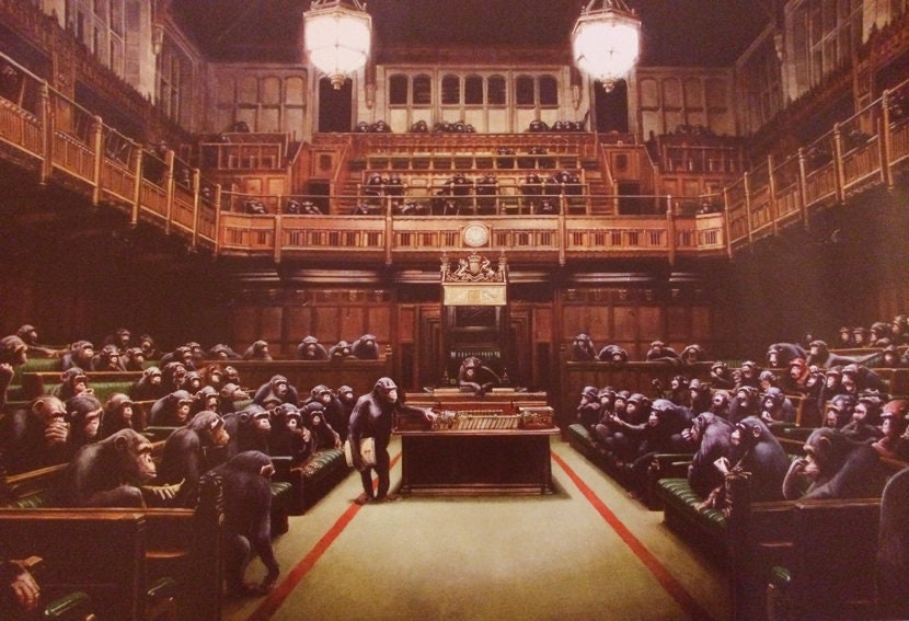 Artery8 Banksy Devolved Parliament Quadro Arte Da Parete Con Cornice - Stampa 21x29.7 Cm, Stile Graffiti, Vari Colori Cornice - 4