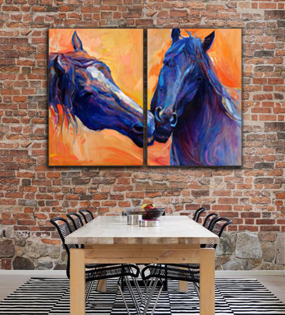 Beautiful 2 Horses Love Mare Stallion Horse Equestrian Pair Set of Two