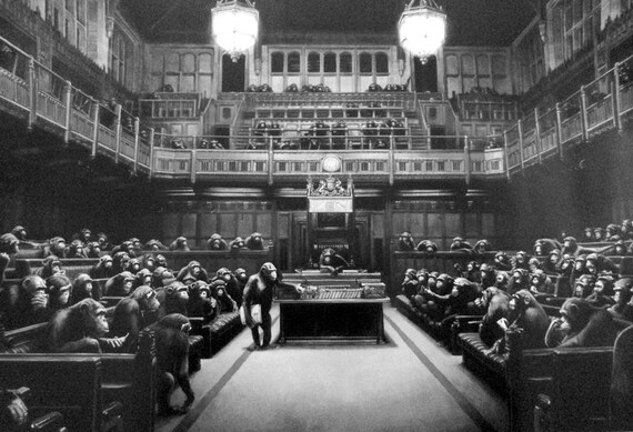 Stampa Su Tela Banksy Devolved Parliament – Quadro Murale Large 61x81 Cm, Scimmie Parlamento Brexit, Arte Di Strada - 5