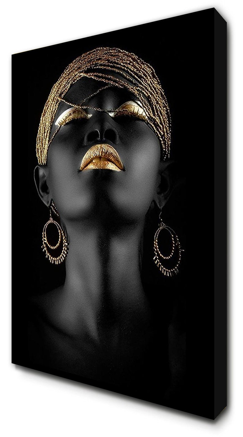 African Black Woman Lady Model Gold Makeup Lips Head Wear - Etsy UK