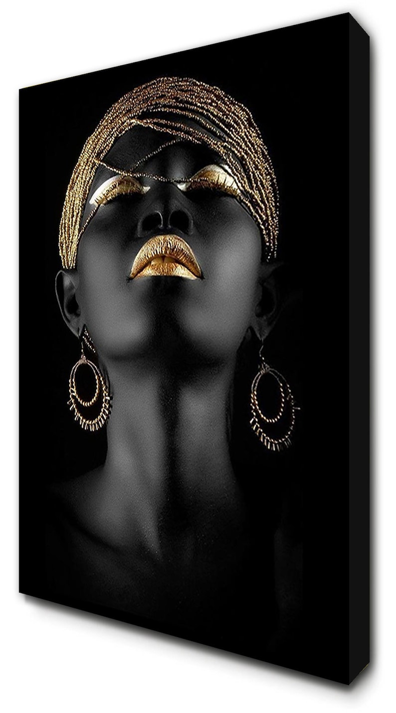 African Black Woman Lady Model Gold Makeup Lips Head Wear | Etsy