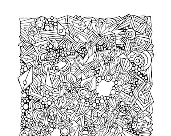 Zen Art Coloring Page, Abstract Art, Doodle Adult Coloring Page, Instant digital download, Printable Cosmic Coloring Pages
