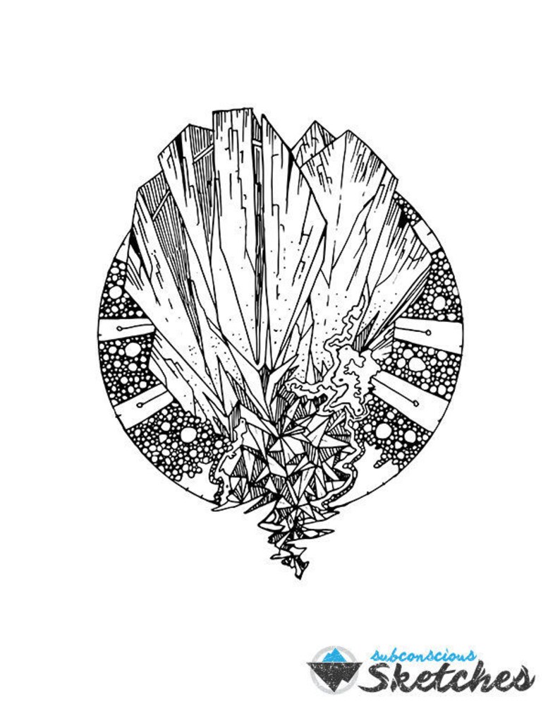 Space Doodle Coloring Page Cosmic Mountain Adult Coloring - Etsy