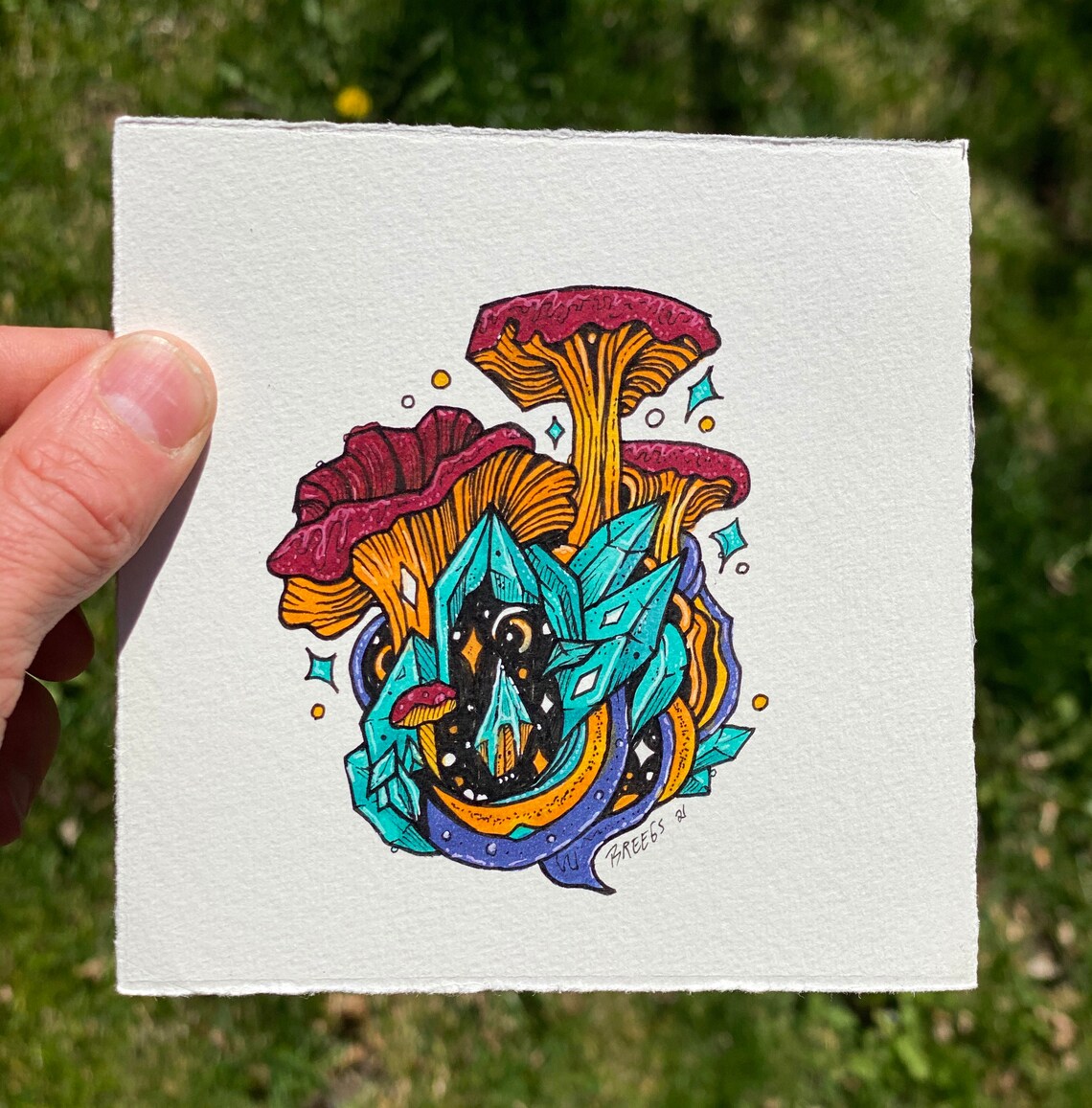 Crystal Art Mushroom Drawing Original Art Cosmic Marker & Etsy