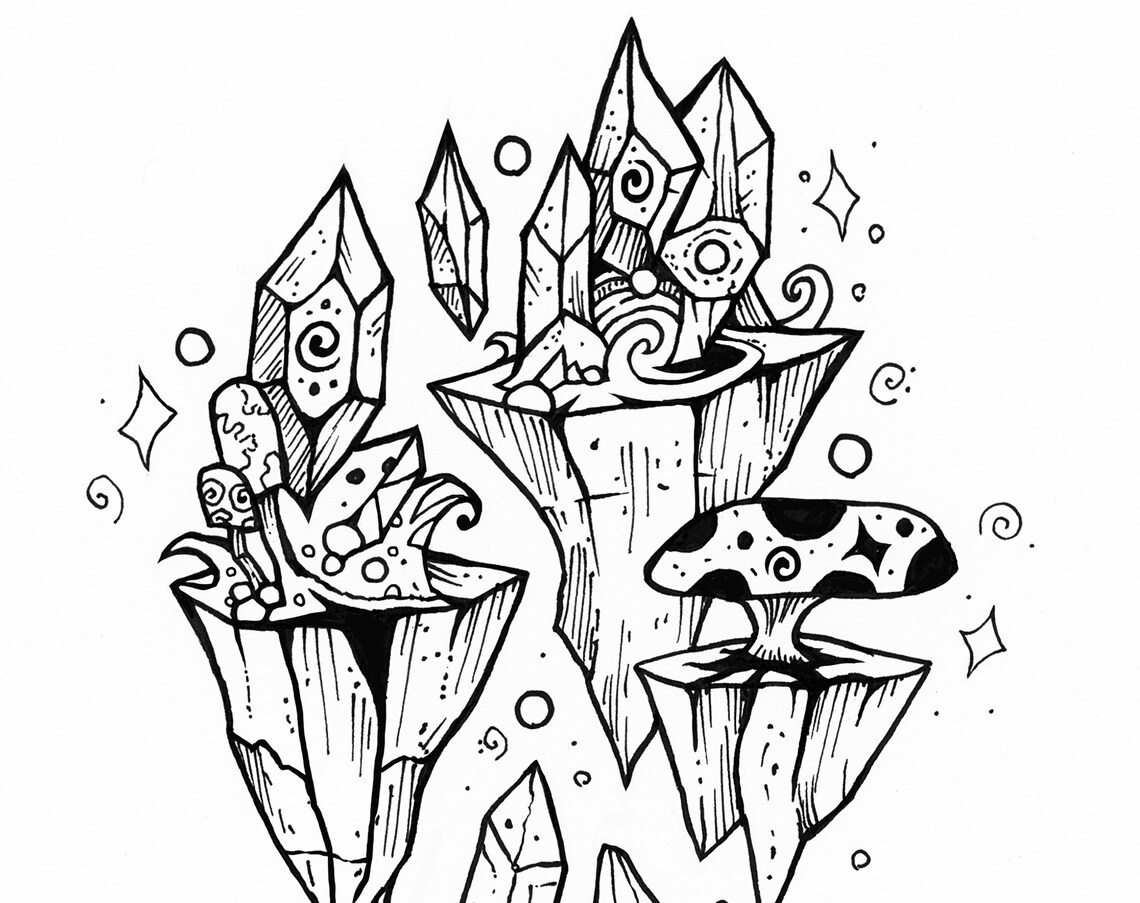 Adult Coloring Book Crystal Mushroom Coloring Pack | Etsy