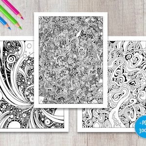 Abstract Adult Coloring Pages | Printable Colouring Set |  PDF 17 Color Pages | Download, | Weird Art Book