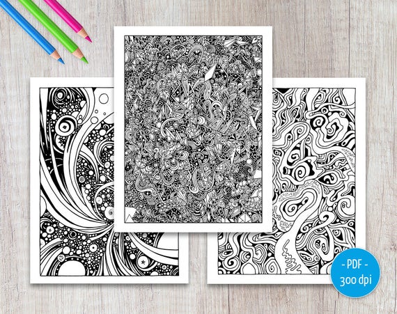 Abstract Adult Coloring Pages Printable Colouring Set PDF 