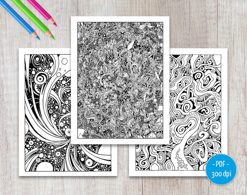 Abstract Adult Coloring Pages Printable Colouring Set PDF 17 Color
